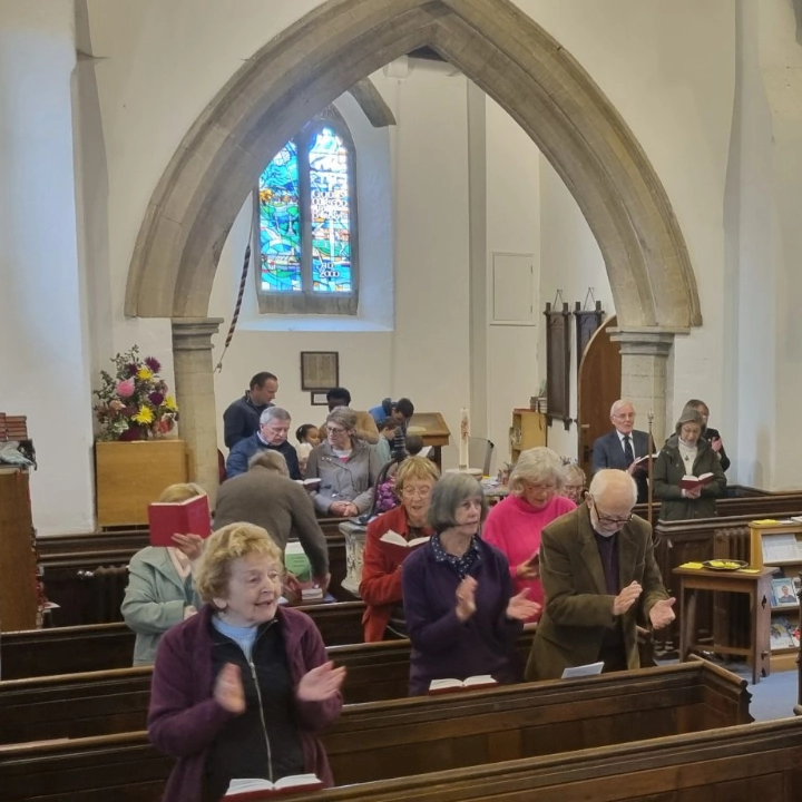 A picture of the congregation in St James' Church, Biddenham