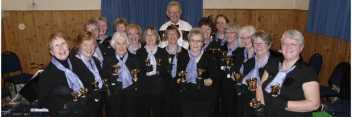 A group shot of the handbell ringer team