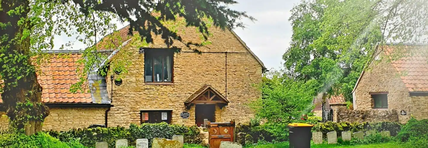 A view of the church barn from the church yard